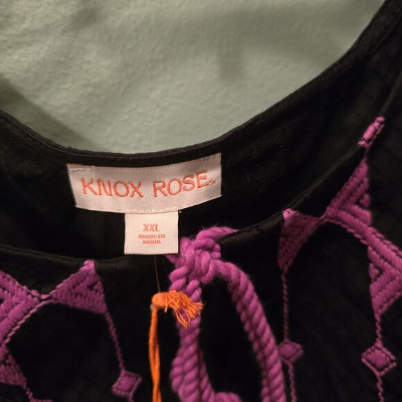 NWT Knox Rose Baby Doll Style Black Top Purple Embroidery Tassels Plus Size XXL - Picture 8 of 13